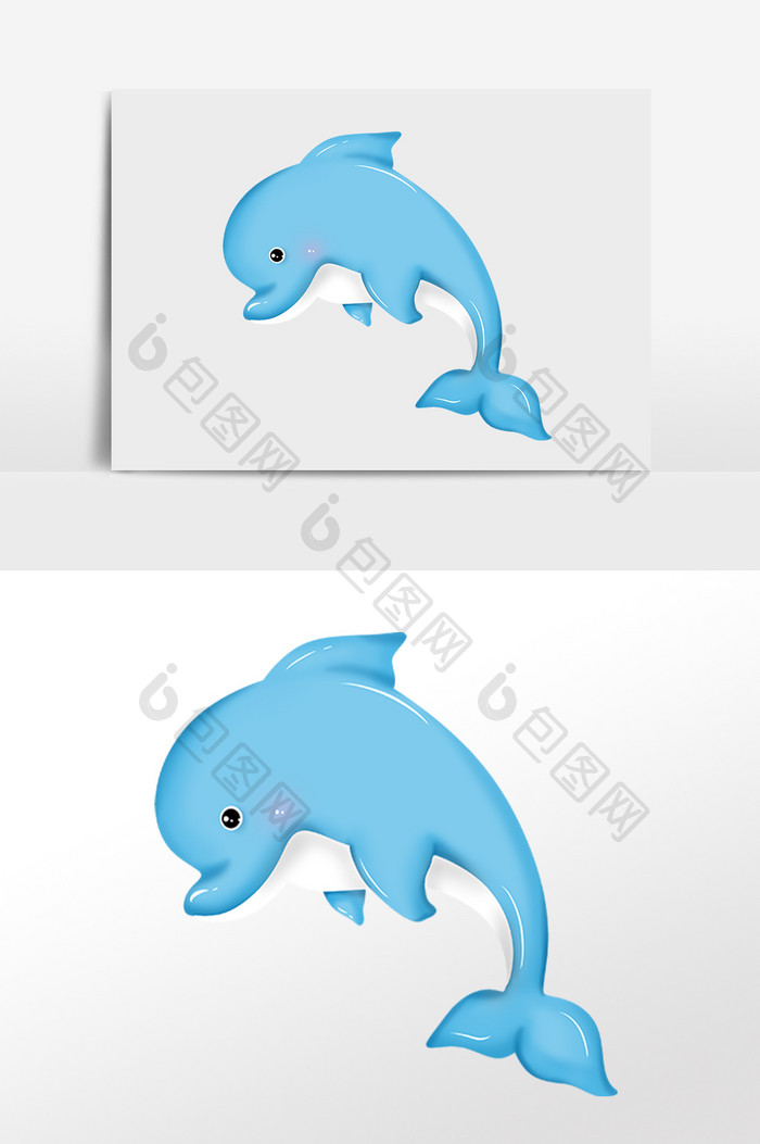 手绘蓝色海豚海洋生物水生物插画