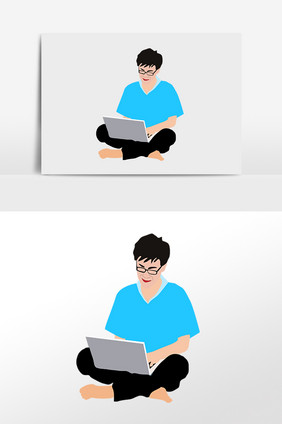 电脑办公坐着人物插画