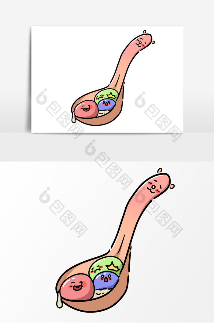 手绘汤勺可爱卡通元素