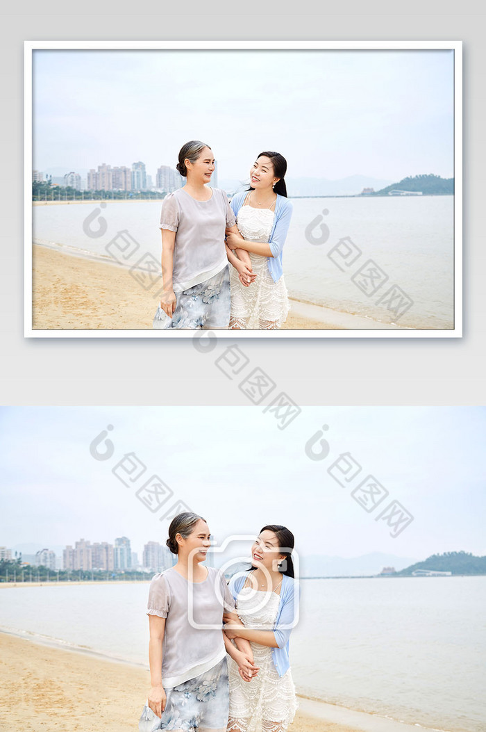 母亲节海边散步互动图片图片