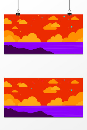 多彩风景天空云彩大海剪纸风旅游度假背景