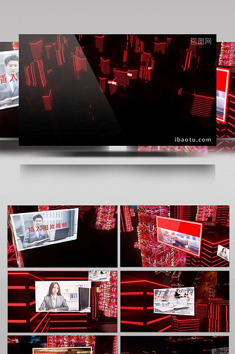 科技科幻红色摩天大楼霓虹灯光线AE模板图片