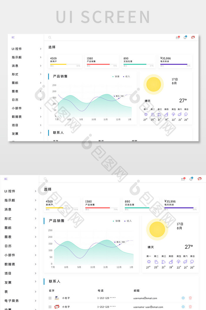 白色简约电商服务后台数据网页界面