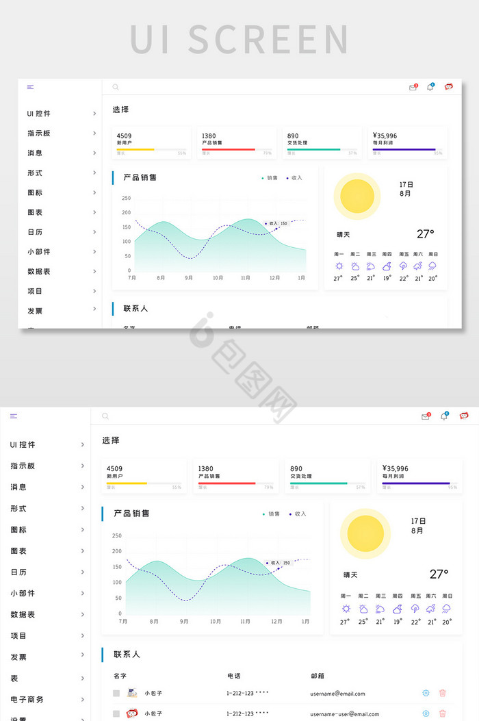 白色简约电商服务后台数据网页界面图片