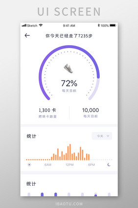 白色简约运动健康app步数统计移动界面