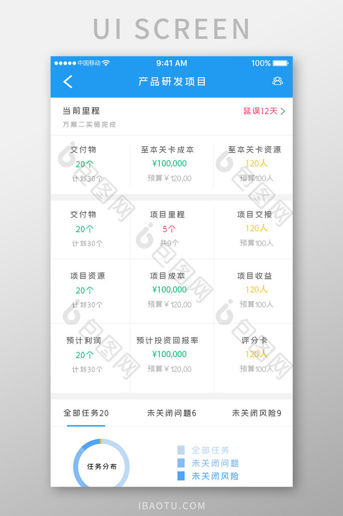 蓝色科技项目管理app项目详情移动界面