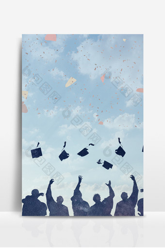 毕业季简约学士帽欢呼庆祝校园背景图片