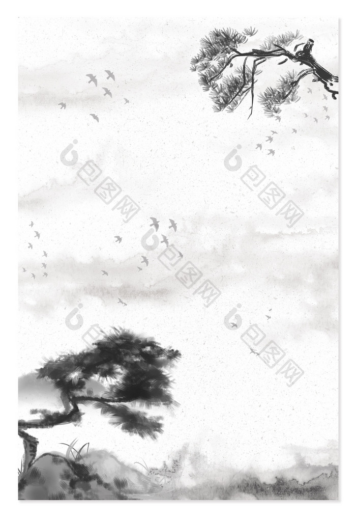 中国风松树大气风景山水水墨画背景