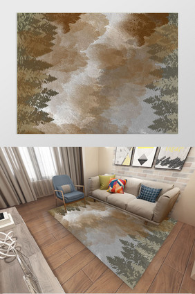 北欧现代手绘简约创意水墨森林地毯图案