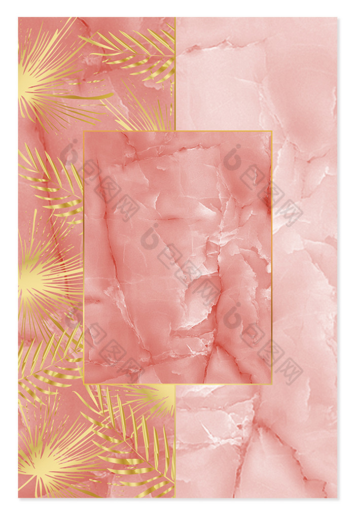 玫瑰金液态大理石纹理棕榈叶背景