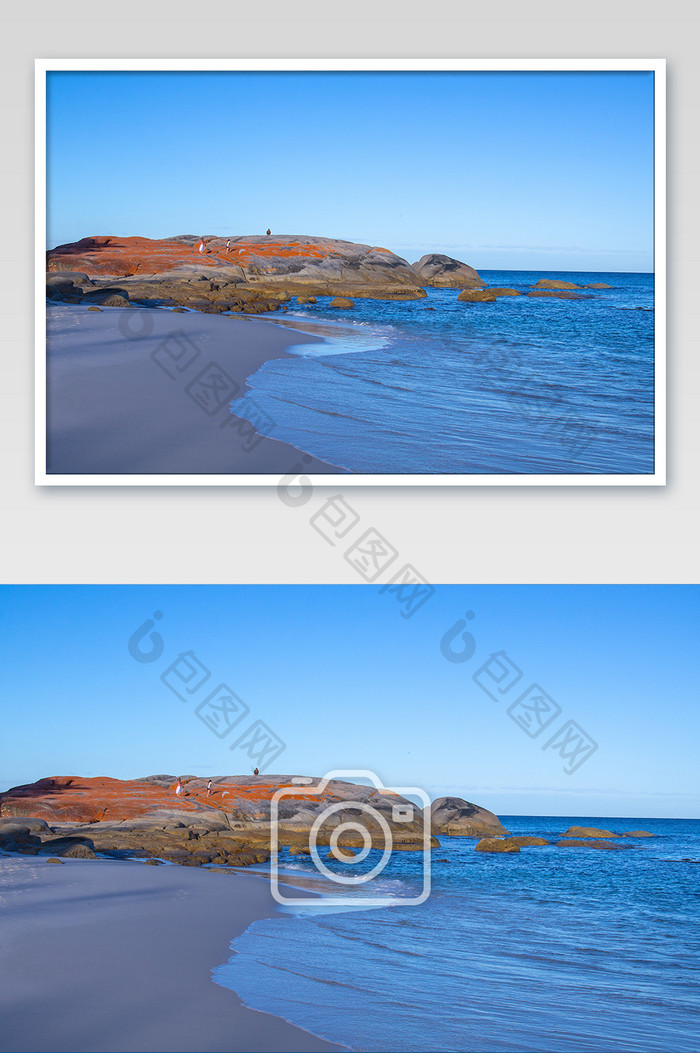 自然风光白沙滩上的红石摄影图片