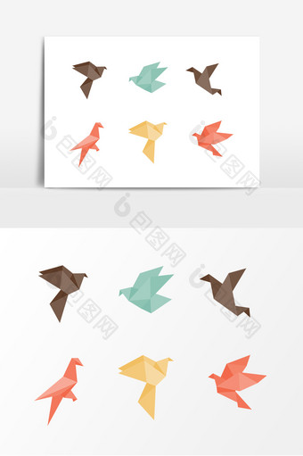 彩色折纸飞鸟动物素材图片