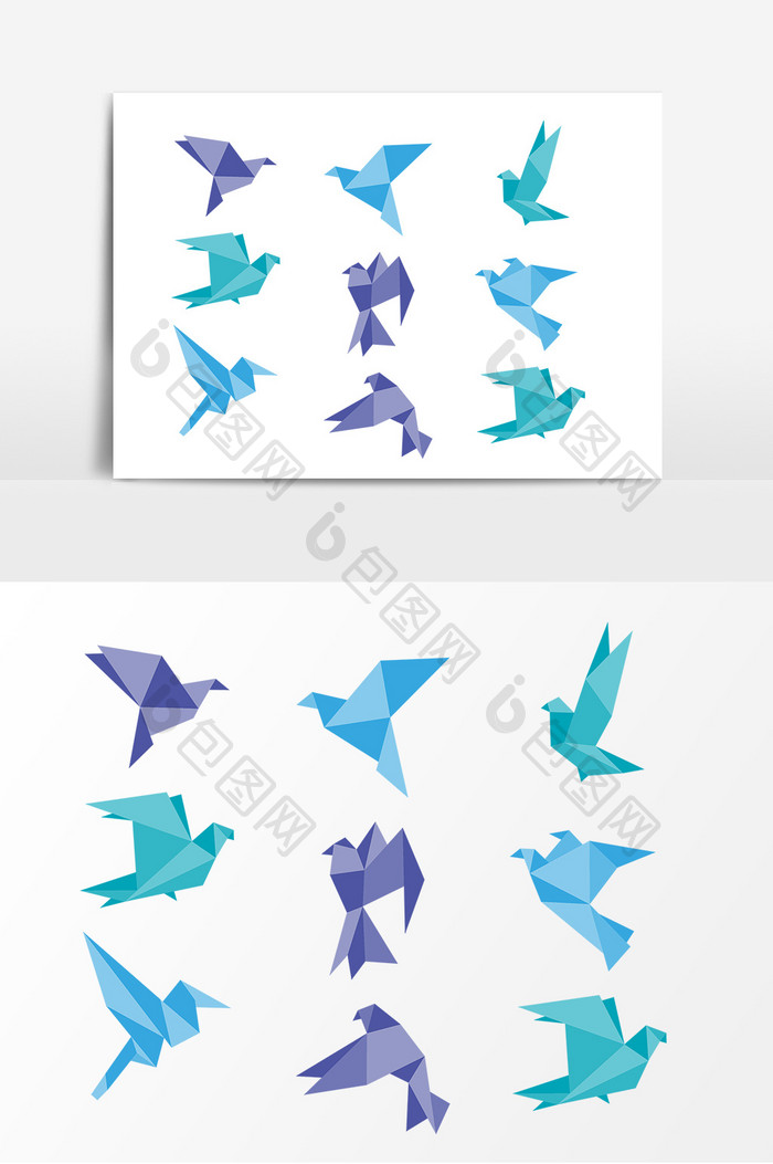 蓝色折纸动物飞禽素材
