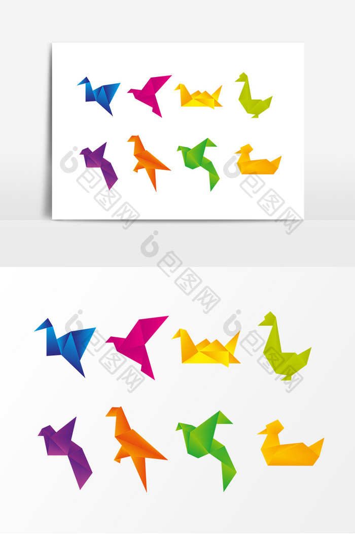彩色折纸动物飞鸟素材