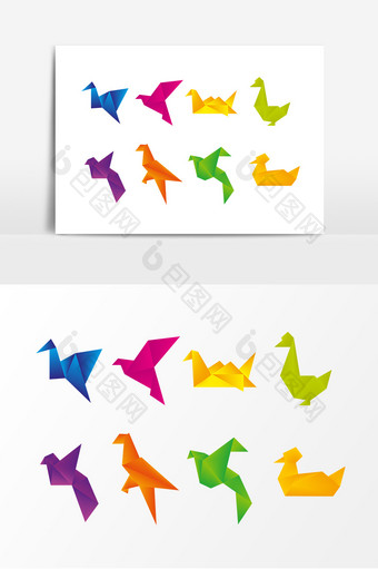 彩色折纸动物飞鸟素材图片