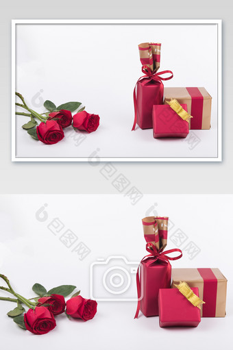 情人节玫瑰花和礼物摄影图片