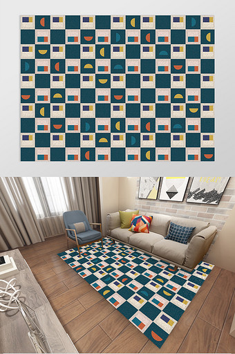北欧风马卡龙色块抽象几何客厅卧室地毯图案图片
