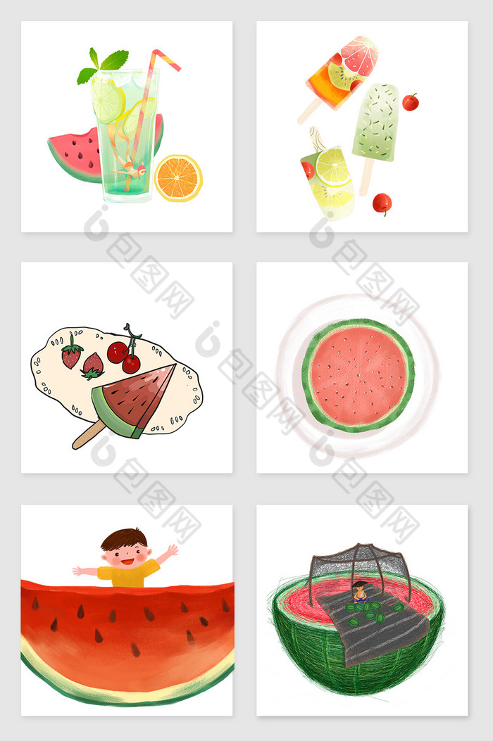 夏季清凉西瓜冰棍饮料插画图片图片