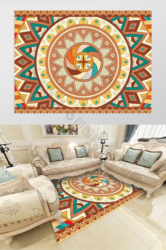 欧式复古唯美精致宫廷几何花纹客厅地毯图案