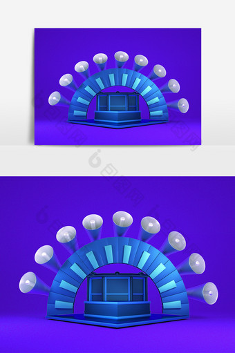 C4D简约蓝色卡通电商促销舞台装饰元素图片