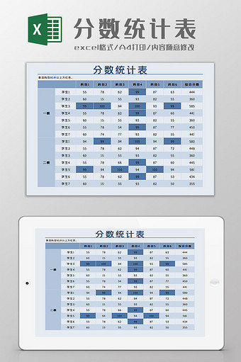 分数统计表格Excel模板图片