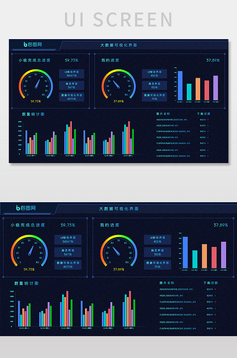 蓝色科技感高端大数据可视化UI网页界面图片