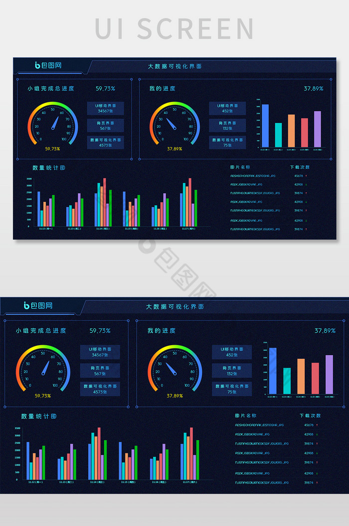 蓝色科技感高端大数据可视化UI网页界面图片图片