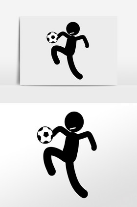 踢足球火柴小人剪影插画