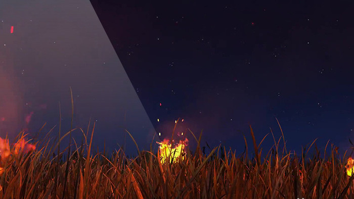 夜晚月亮景色下草丛着火企业宣传视频素材