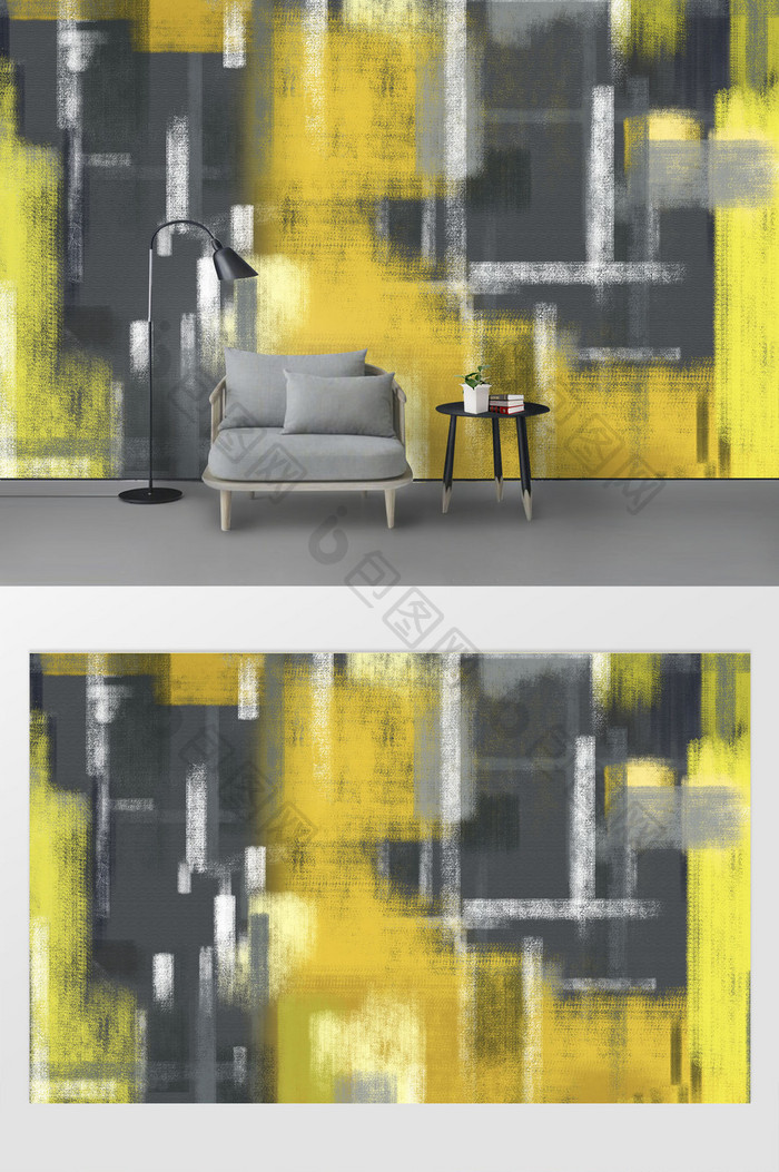 现代高级黄灰色抽象色块纹理背景墙