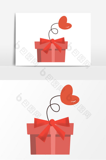 卡通红色爱心礼物盒元素图片