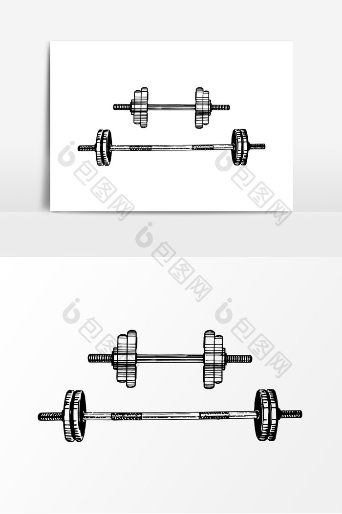 手绘矢量健身杠铃元素设计