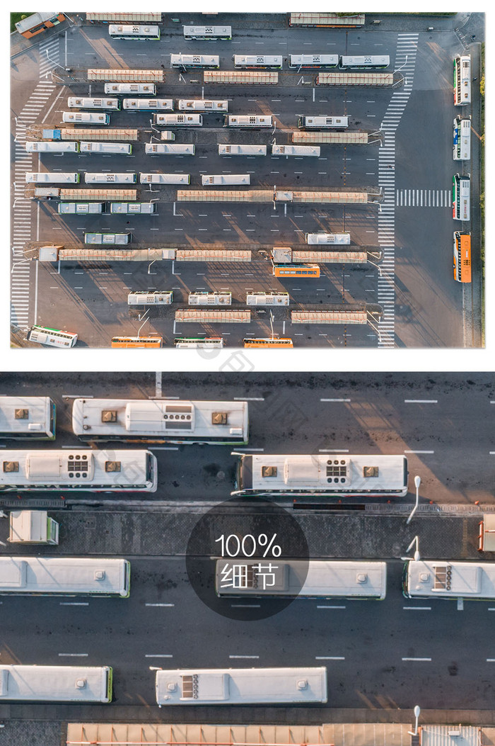 阳光下的公交车站航拍摄影图