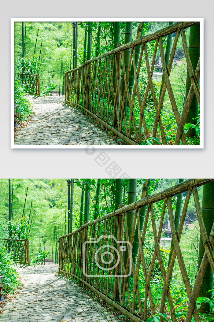 乡间小道竹篱笆围栏摄影图图片