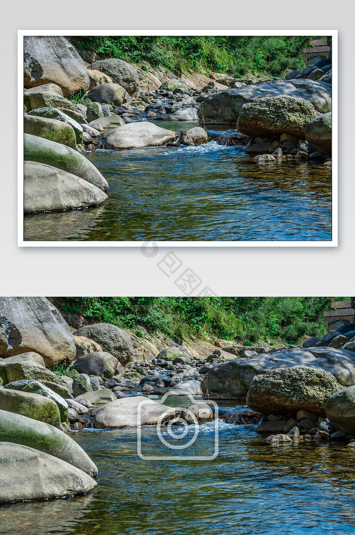 乡间清澈溪流石头河道摄影图