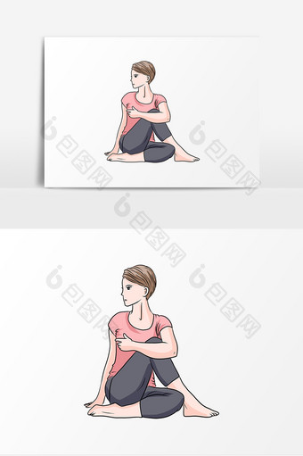 健身房女孩瑜伽卡通元素图片