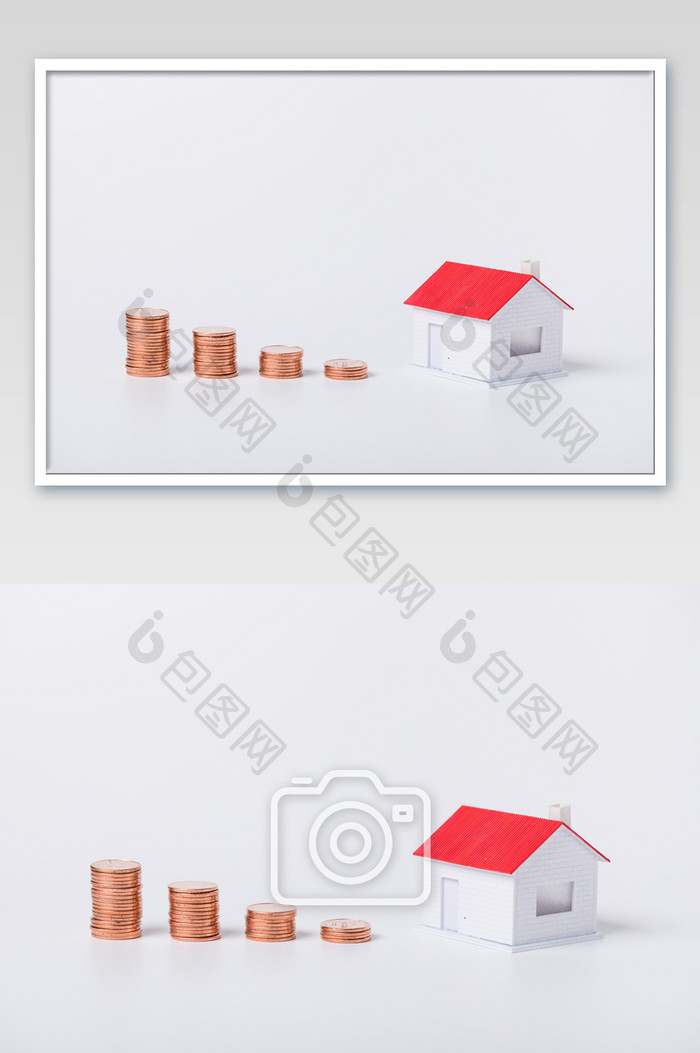 金融金币沙盘房子投资理财摄影图片
