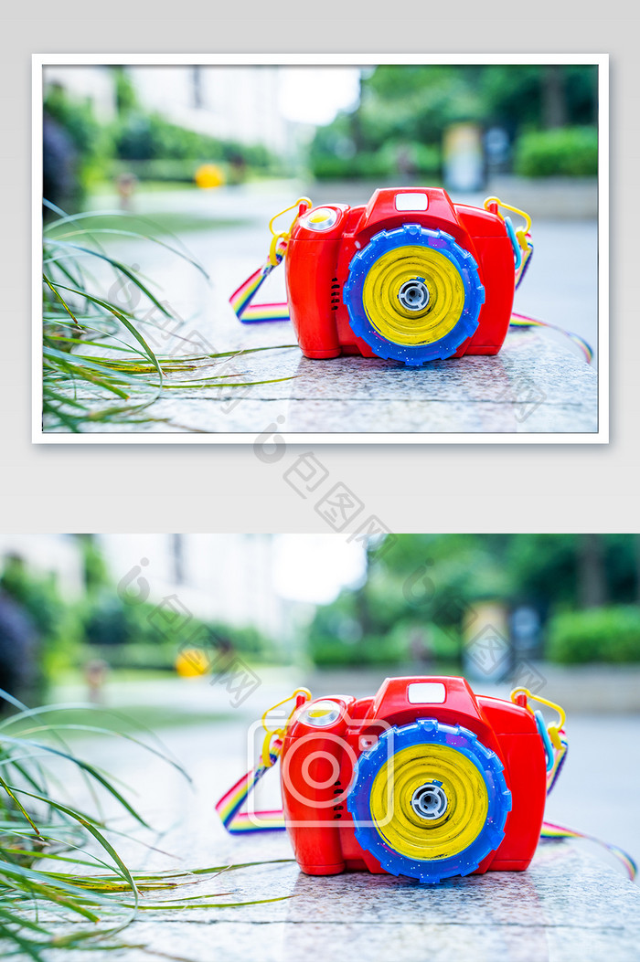 红色鲜艳相机泡泡机玩具摄影图