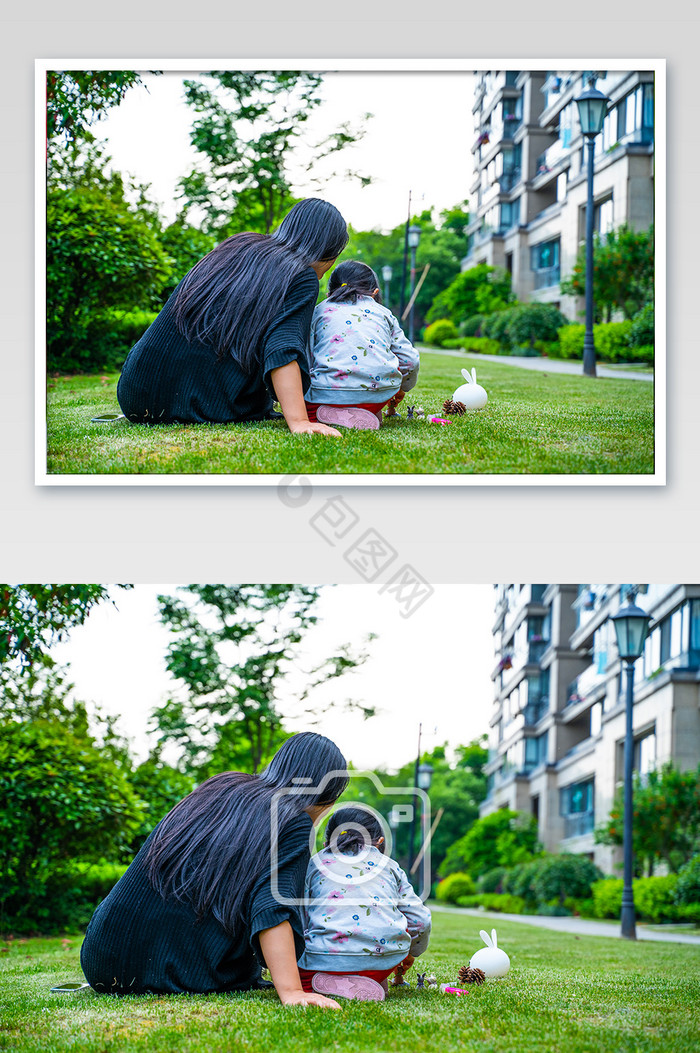 母女草地休息玩耍摄影图图片
