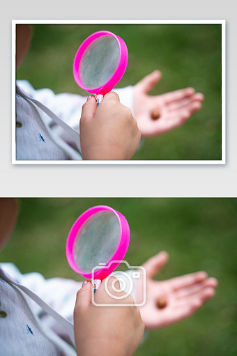 儿童放大镜仔细观察摄影图图片下载