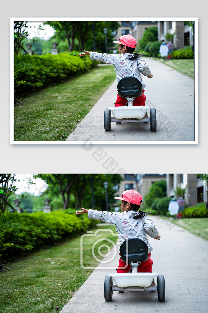 儿童骑脚踏车背影玩耍摄影图