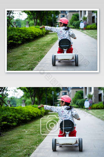 儿童骑脚踏车背影玩耍摄影图图片