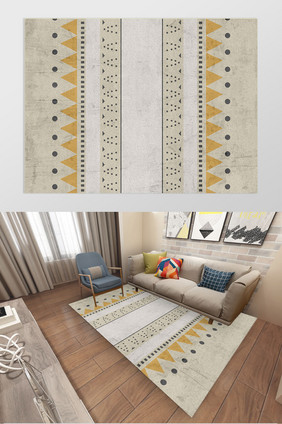 北欧摩洛哥民族风黄色纹理地毯图案