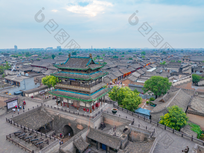 山西晋中平遥古城景区全景古迹屋顶照片图片-包图网企业站