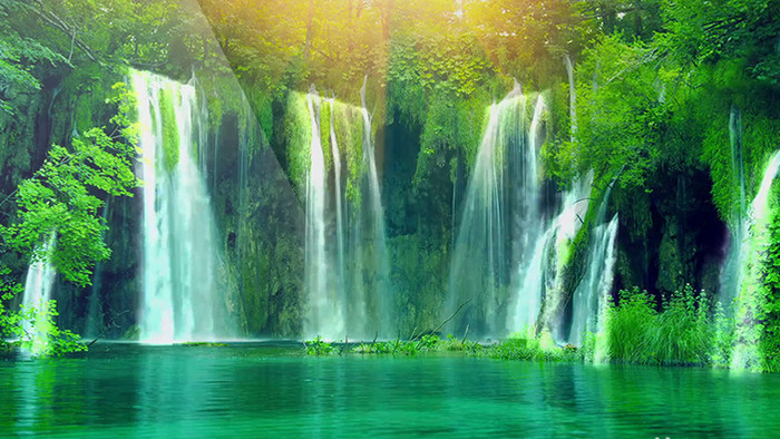 绿色瀑布水流大气唯美背景led视频素材