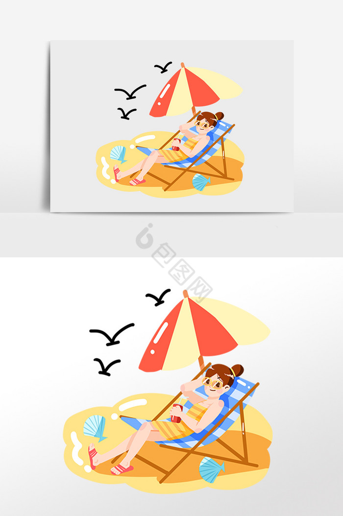 夏季海滩旅游女孩插画图片