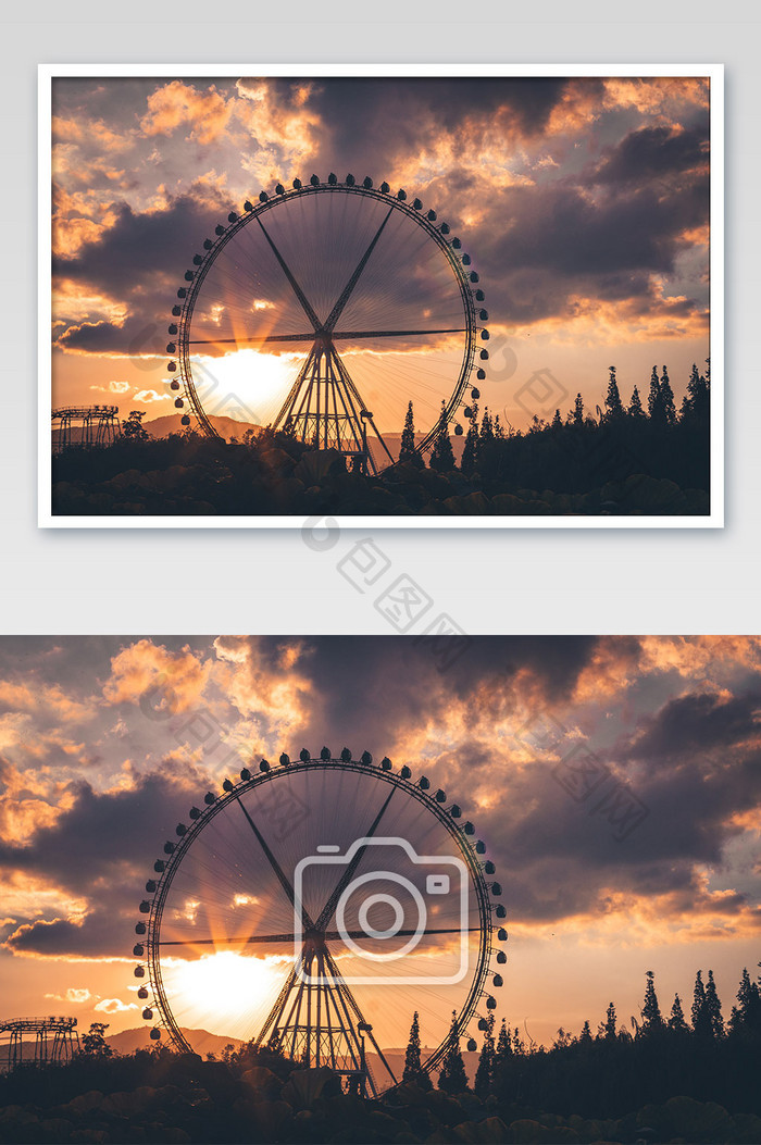 云南夕阳落日余晖摩天轮云彩摄影图