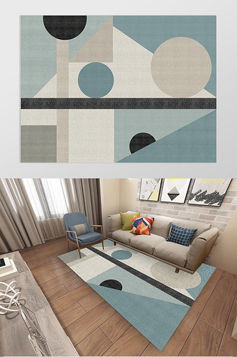 北欧风莫兰迪色块几何色块客厅毛毯地毯图案图片