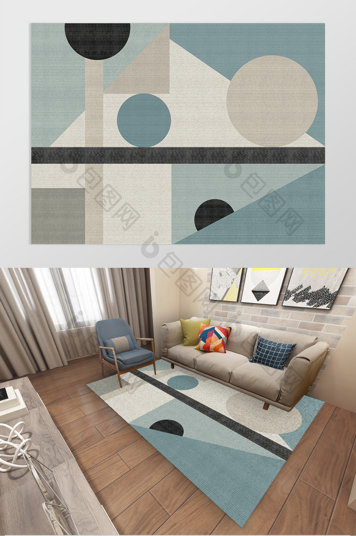 北欧风莫兰迪色块几何色块客厅毛毯地毯图案