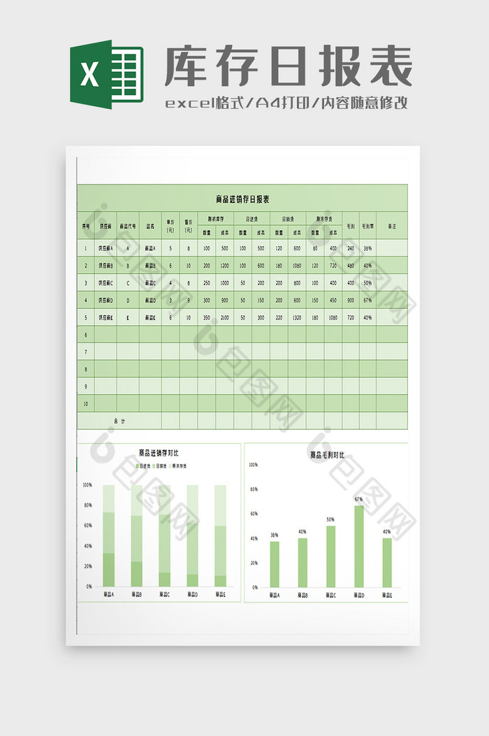 商品进销存日报表excel模板图片图片